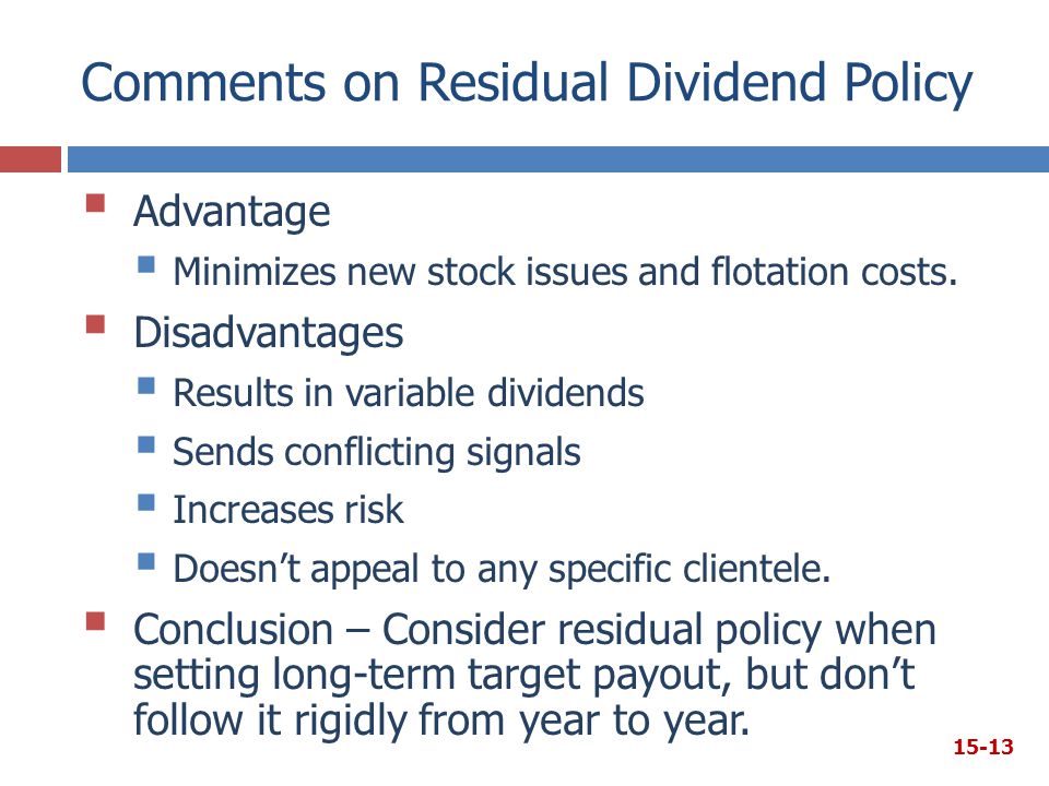 Comments on Residual Dividend Policy
