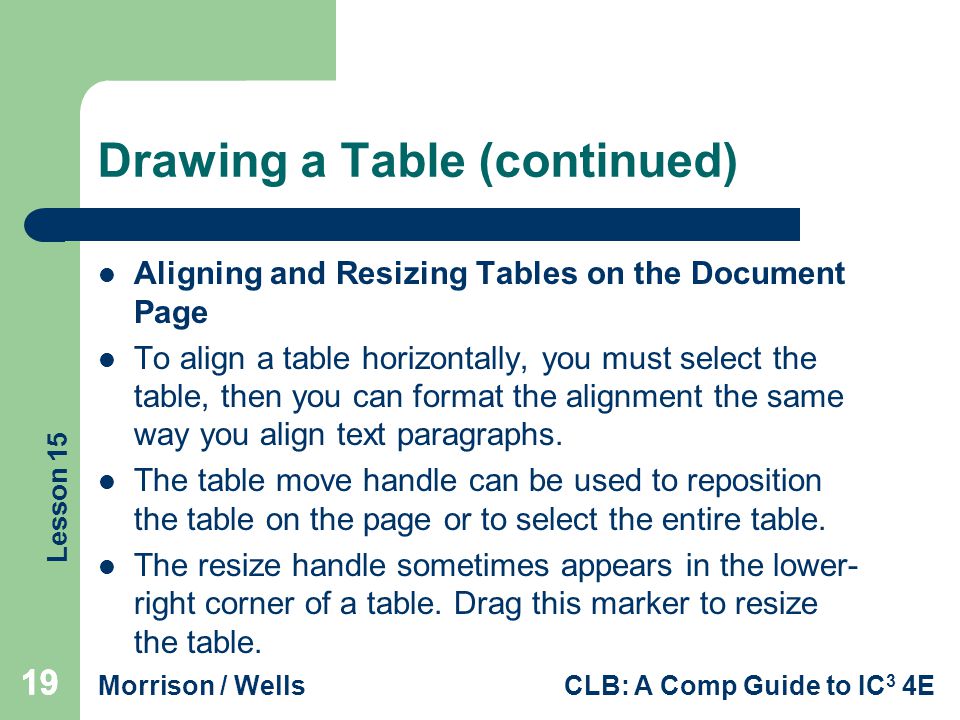 Drawing a Table (continued)