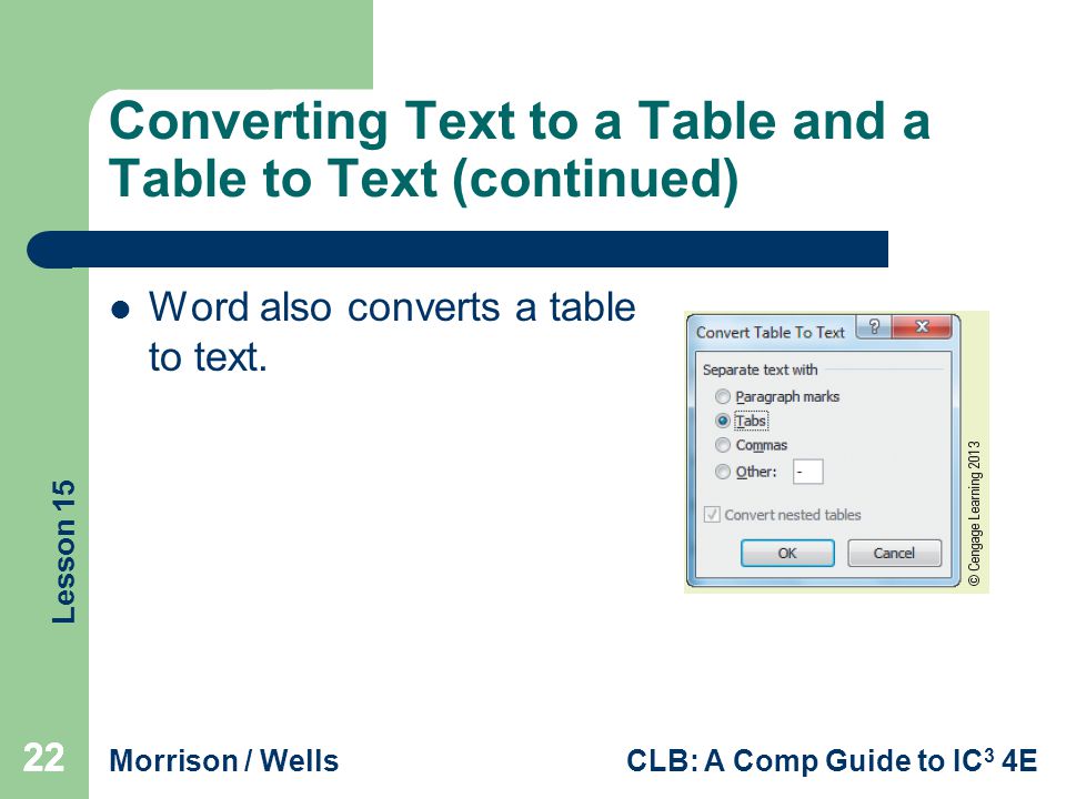 Converting Text to a Table and a Table to Text (continued)