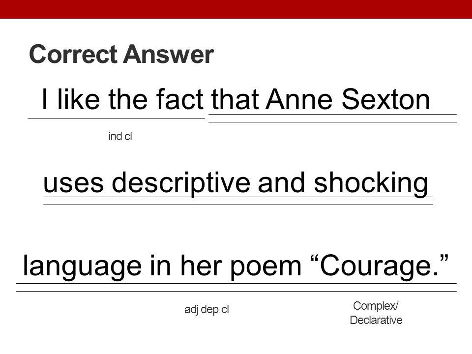 Correct Answer I like the fact that Anne Sexton uses descriptive and shocking language in her poem Courage.