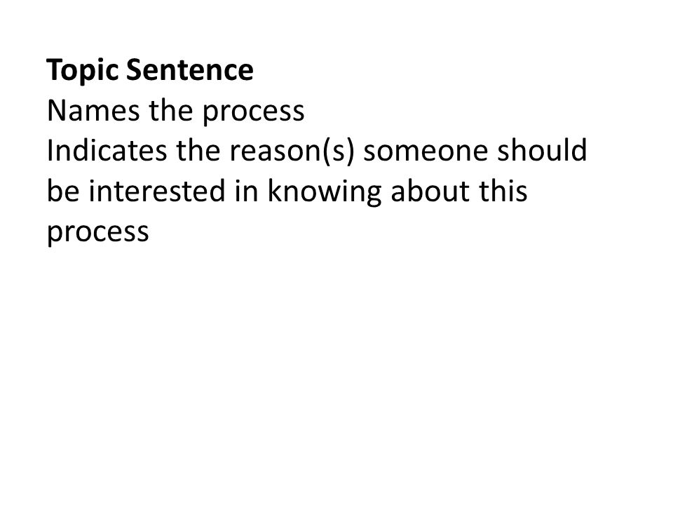 Topic Sentence Names the process.