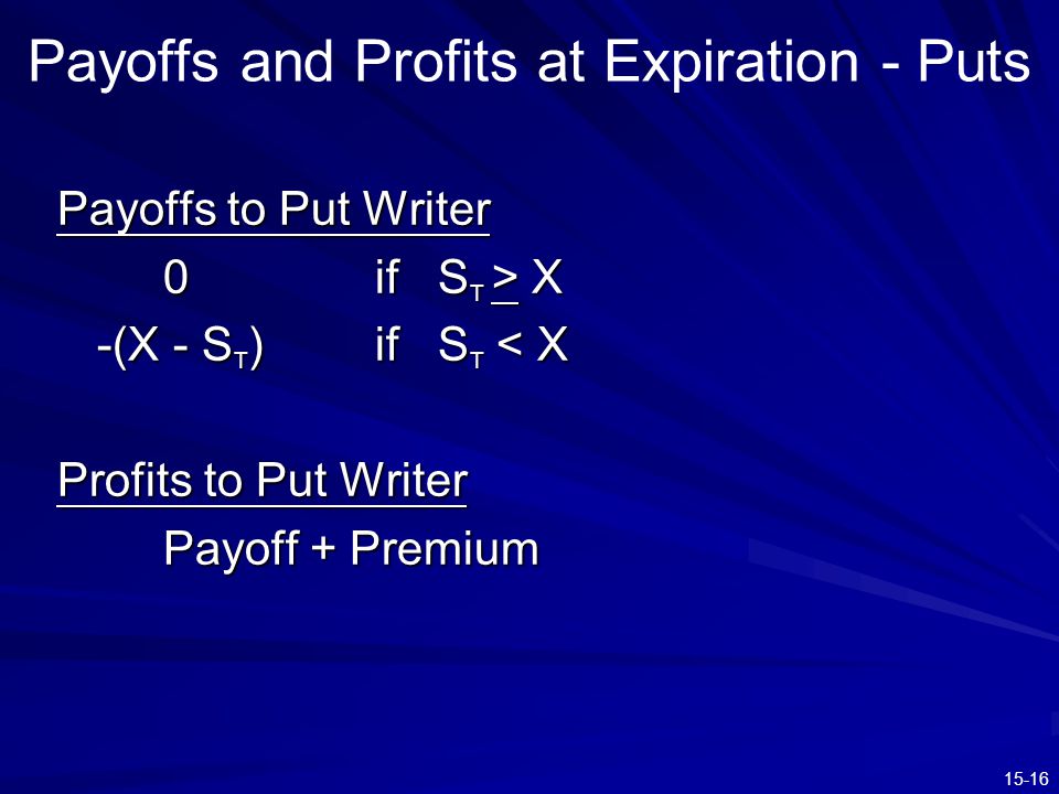 Payoffs and Profits at Expiration - Puts