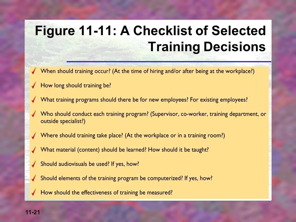 Figure 11-11: A Checklist of Selected Training Decisions