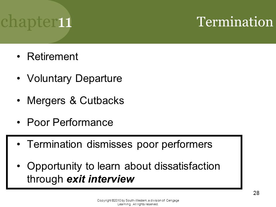 Termination Retirement Voluntary Departure Mergers & Cutbacks