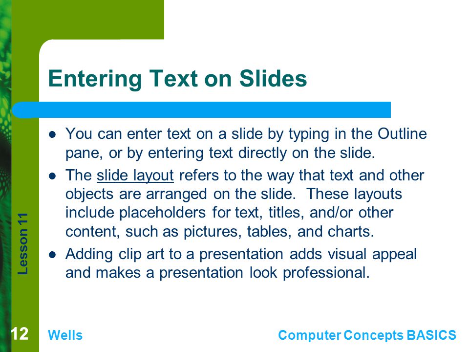 Entering Text on Slides