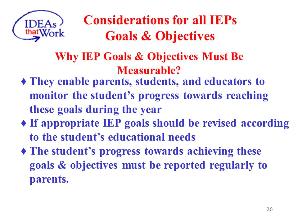 Considerations for all IEPs Annual Goals
