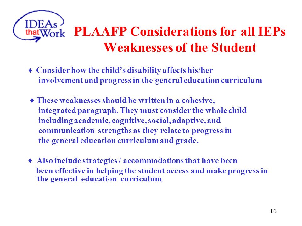 PLAAFP Considerations For All IEPs