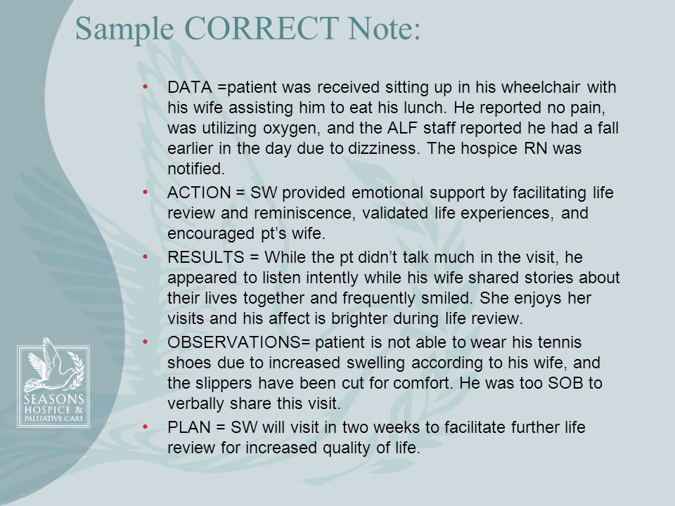 Sample Charting For Hospice Patient