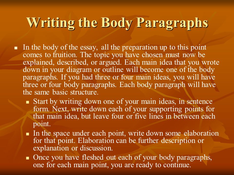 Writing the Body Paragraphs