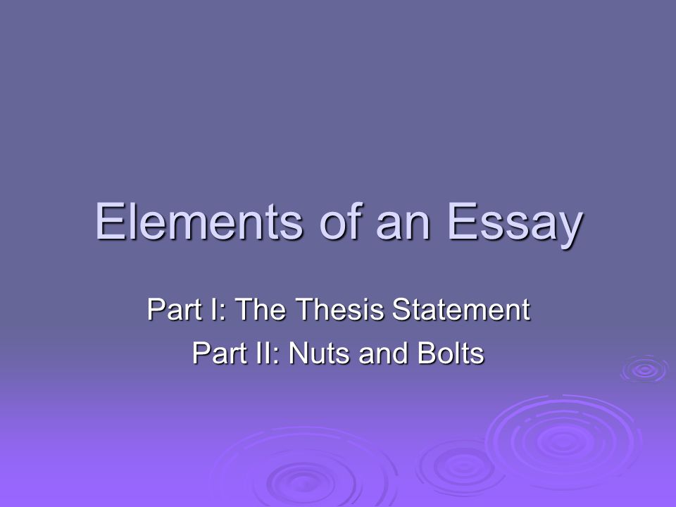 Part I: The Thesis Statement Part II: Nuts and Bolts