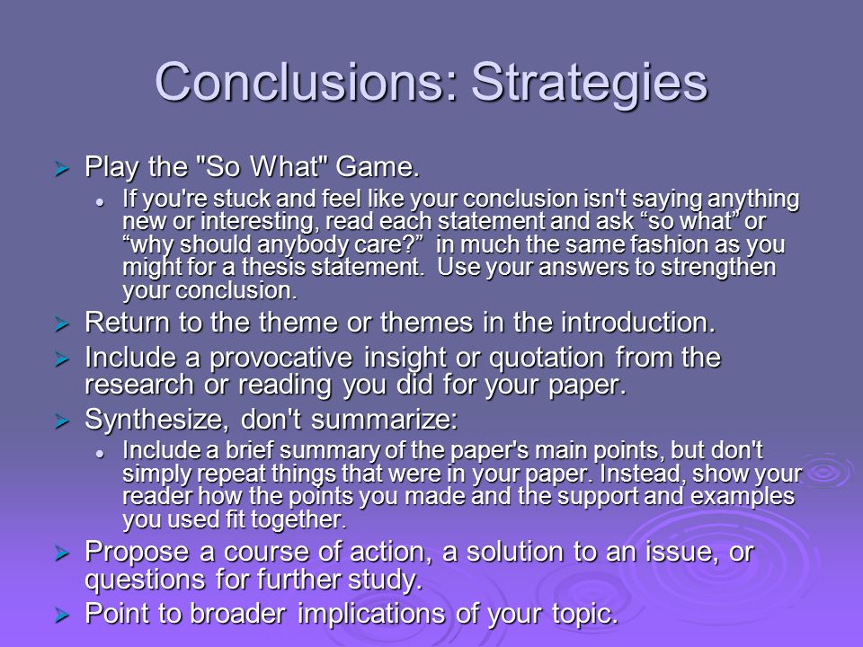 Conclusions: Strategies
