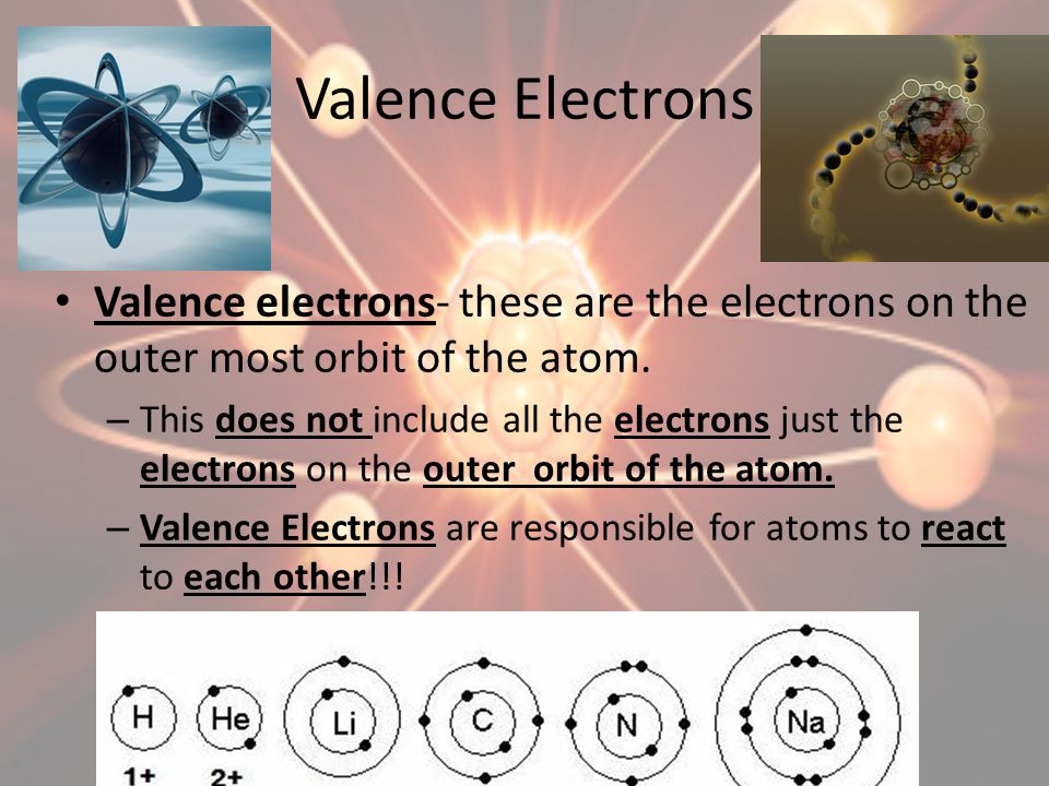 Valence Electrons Valence electrons- these are the electrons on the outer most orbit of the atom.
