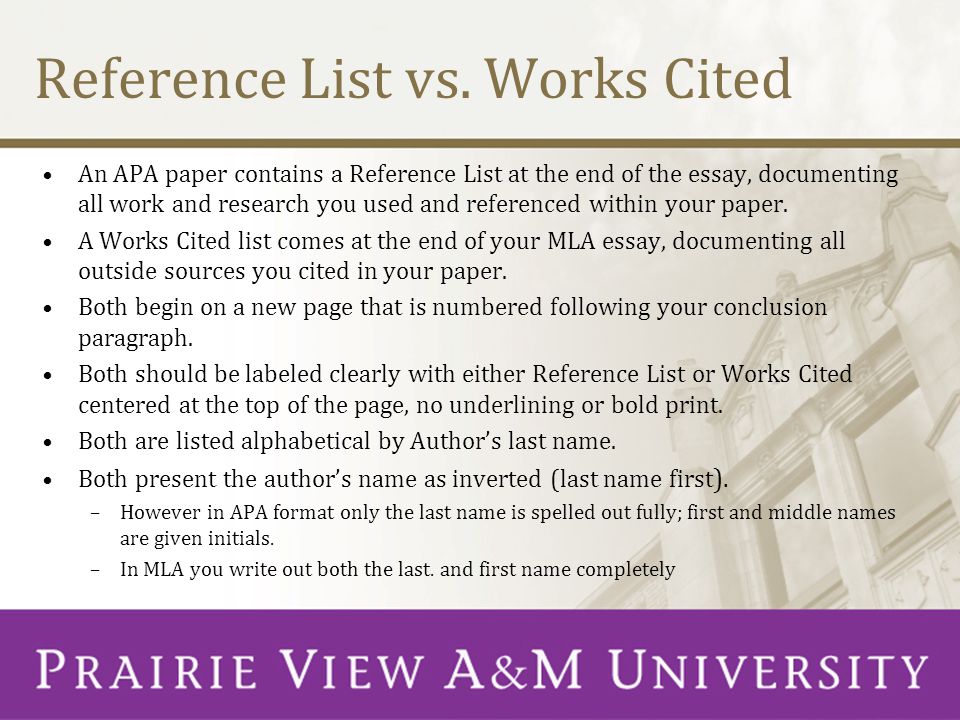 Reference List vs. Works Cited