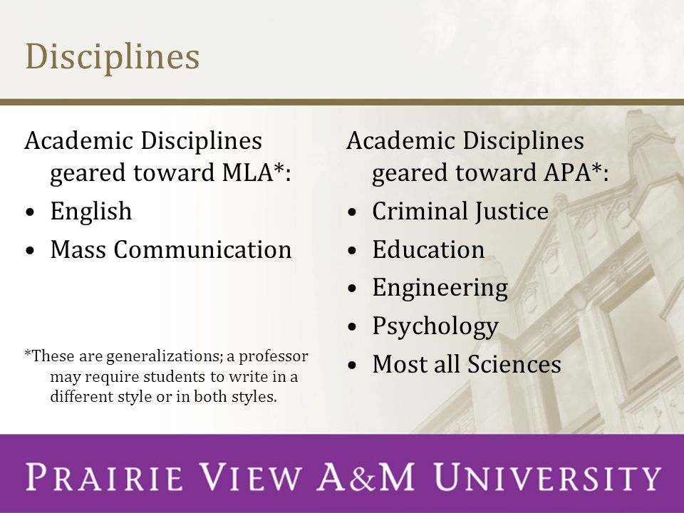Disciplines Academic Disciplines geared toward MLA*: English