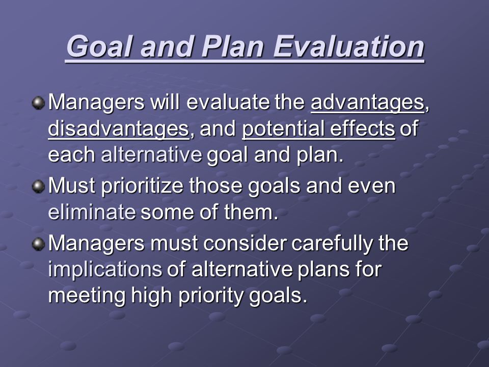 Goal and Plan Evaluation
