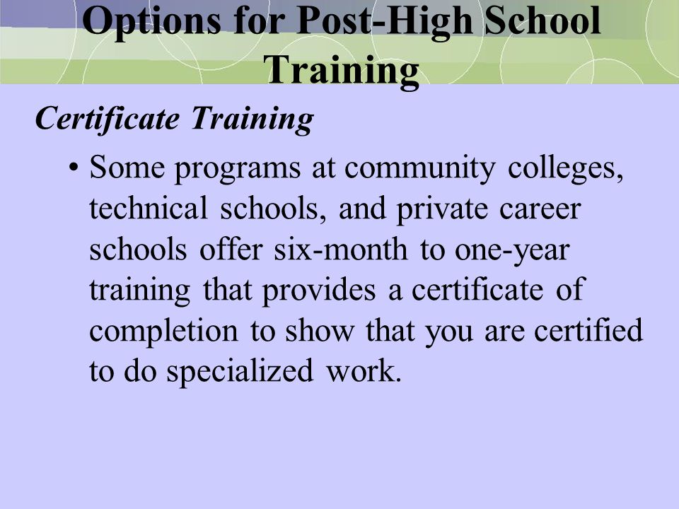 Options for Post-High School Training