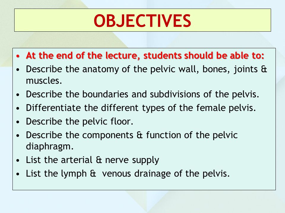 OBJECTIVES At the end of the lecture, students should be able to: