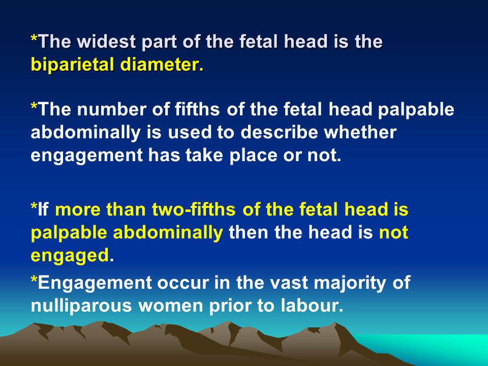 *The widest part of the fetal head is the biparietal diameter.