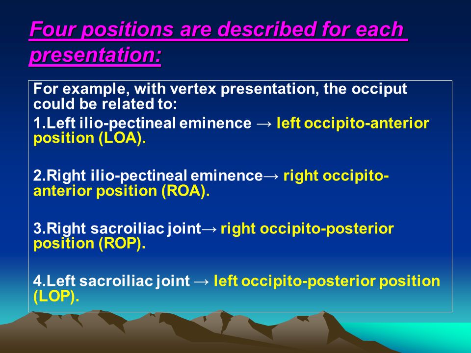 Four positions are described for each presentation:
