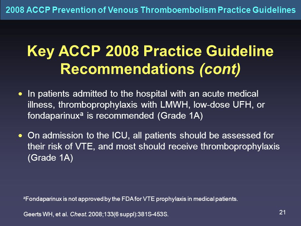 Key ACCP 2008 Practice Guideline Recommendations (cont)