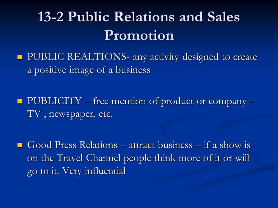 13-2 Public Relations and Sales Promotion