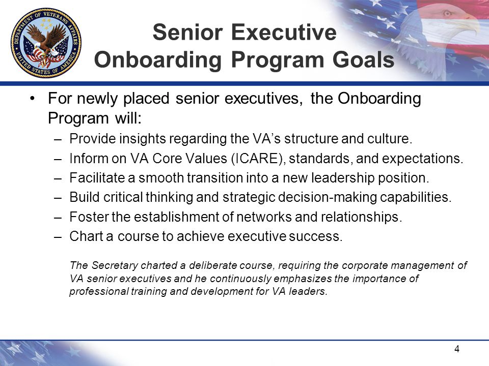 Senior Executive Onboarding Program Goals