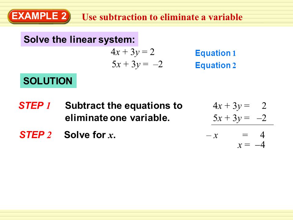 Use subtraction to eliminate a variable