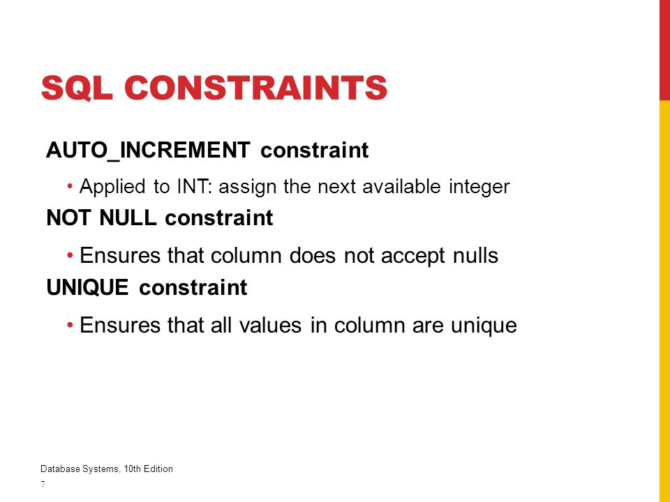 SQL Constraints AUTO_INCREMENT constraint NOT NULL constraint