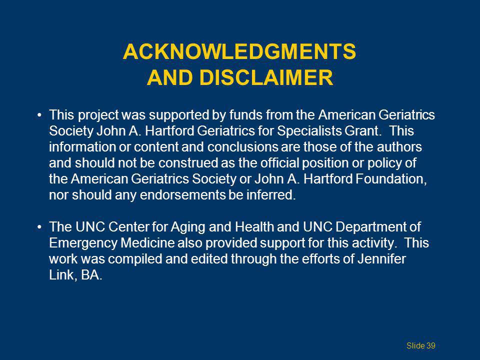 Acknowledgments and Disclaimer