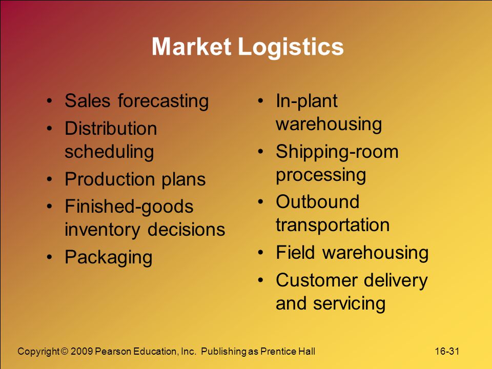 Market Logistics Sales forecasting Distribution scheduling