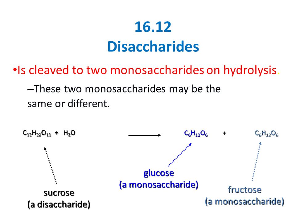 16.12 Disaccharides Is cleaved to two monosaccharides on hydrolysis.