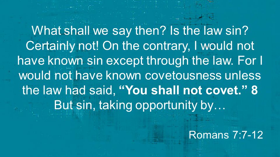 What shall we say then. Is the law sin. Certainly not