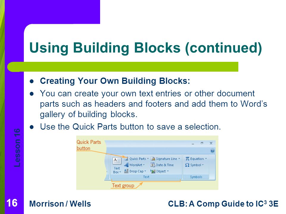 Using Building Blocks (continued)