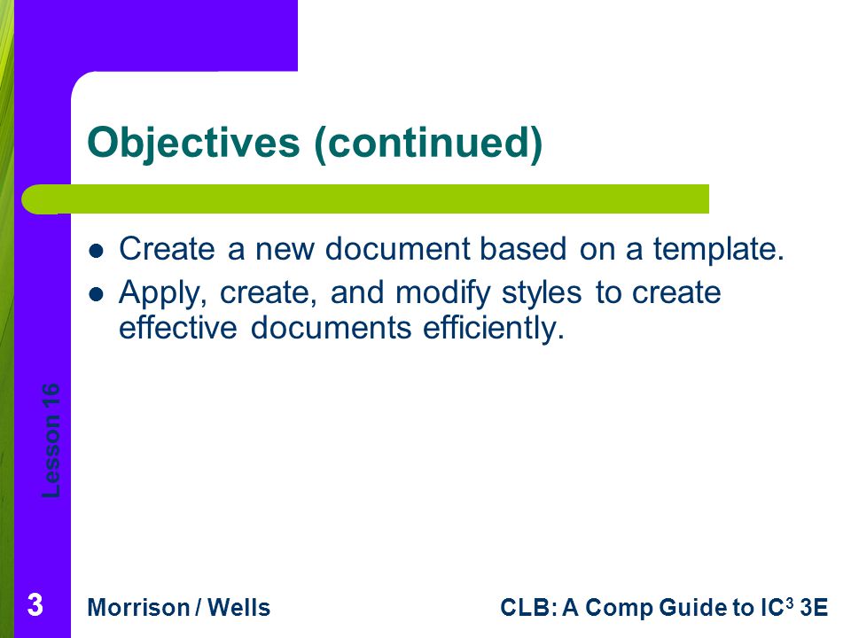 Objectives (continued)
