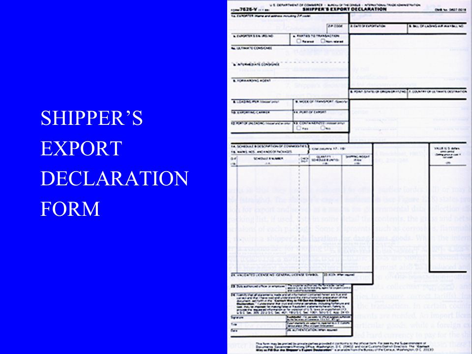 SHIPPER’S EXPORT DECLARATION FORM