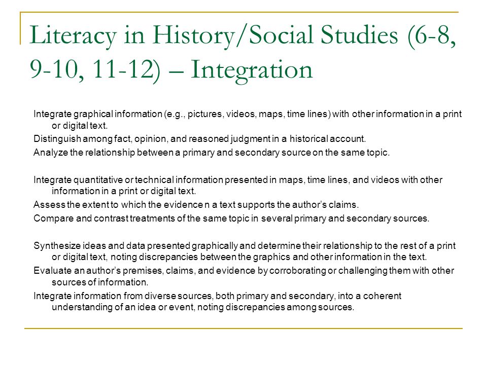Literacy in History/Social Studies (6-8, 9-10, 11-12) – Integration