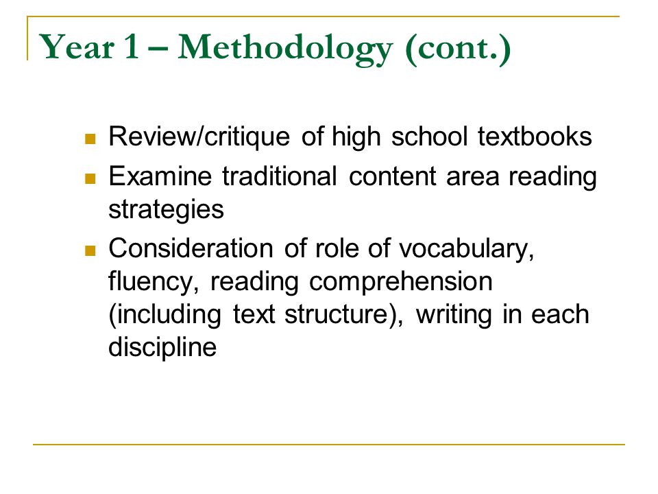 Year 1 – Methodology (cont.)