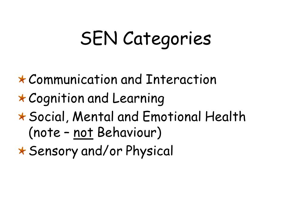 SEN Categories Communication and Interaction Cognition and Learning