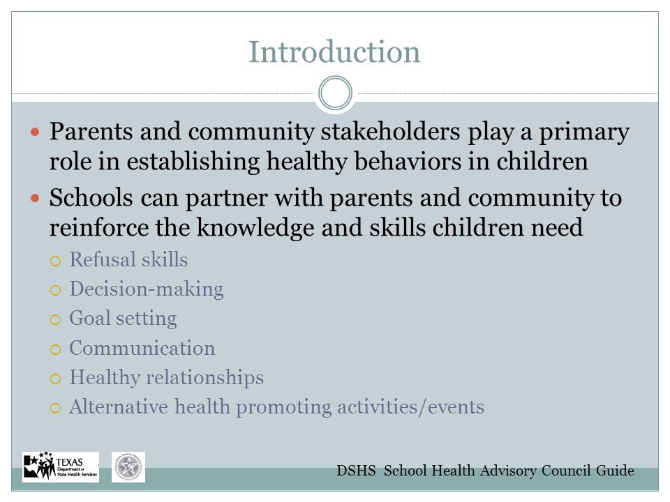 Introduction Parents and community stakeholders play a primary role in establishing healthy behaviors in children.