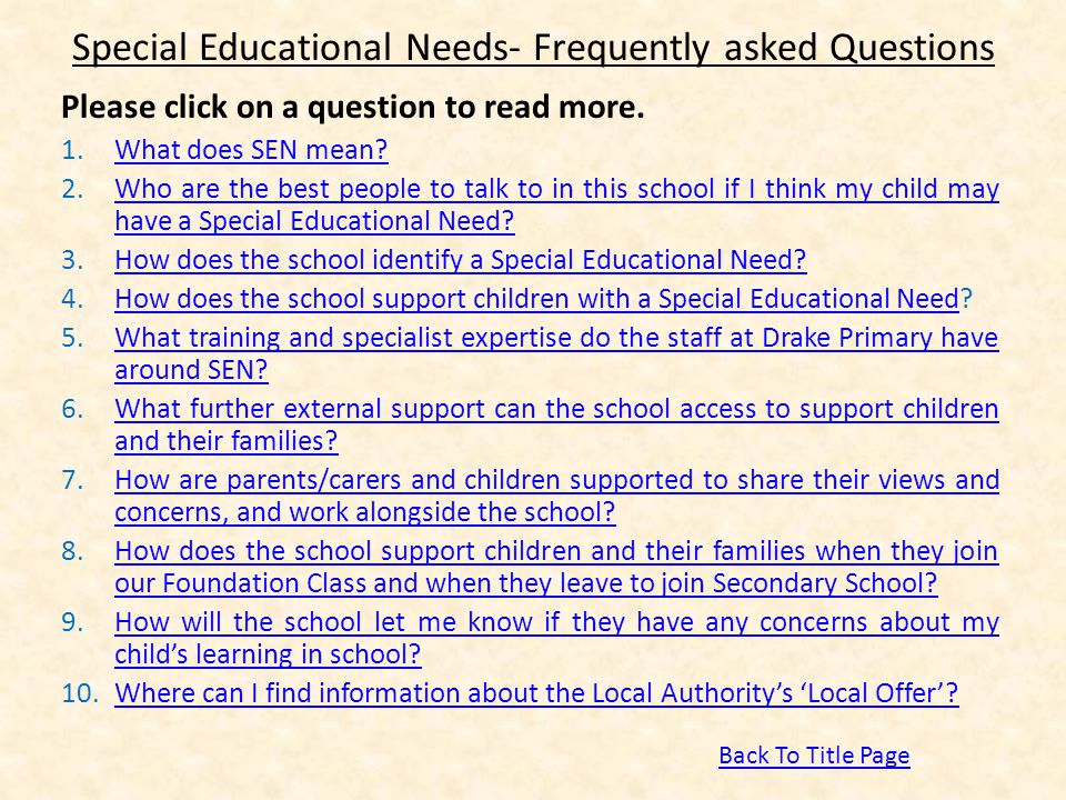 Special Educational Needs- Frequently asked Questions