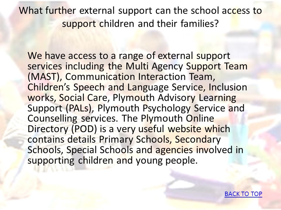 What further external support can the school access to support children and their families