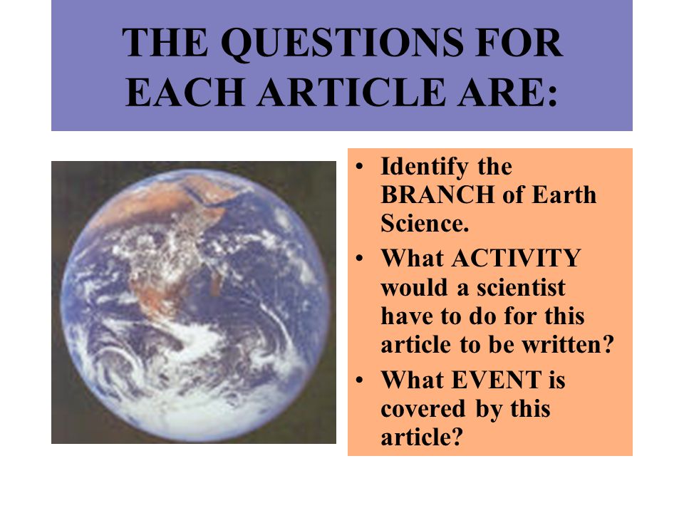 THE QUESTIONS FOR EACH ARTICLE ARE: