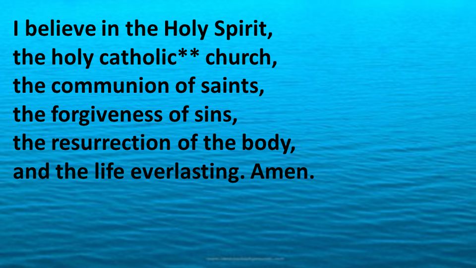 I believe in the Holy Spirit, the holy catholic