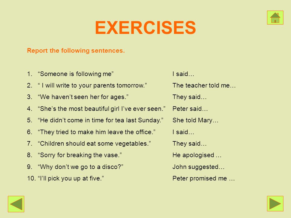 EXERCISES Report the following sentences.