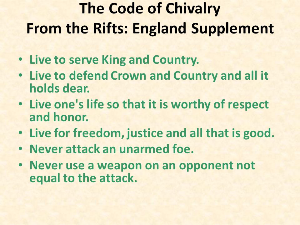The Code of Chivalry From the Rifts: England Supplement