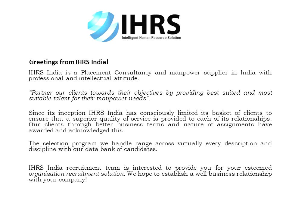 Greetings from IHRS India!