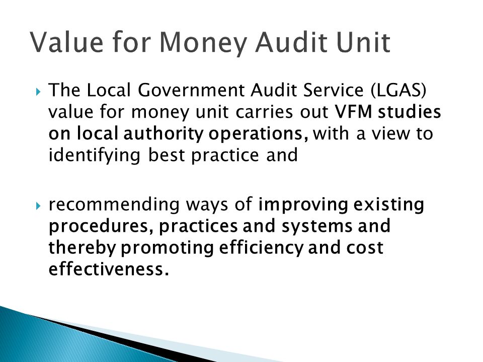 Value for Money Audit Unit