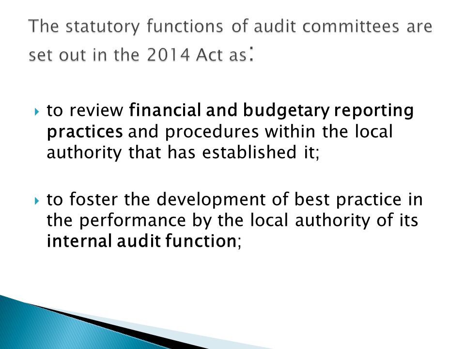 The statutory functions of audit committees are set out in the 2014 Act as: