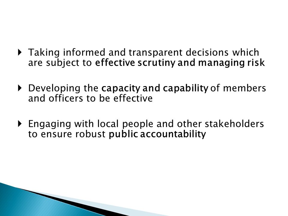 Taking informed and transparent decisions which are subject to effective scrutiny and managing risk