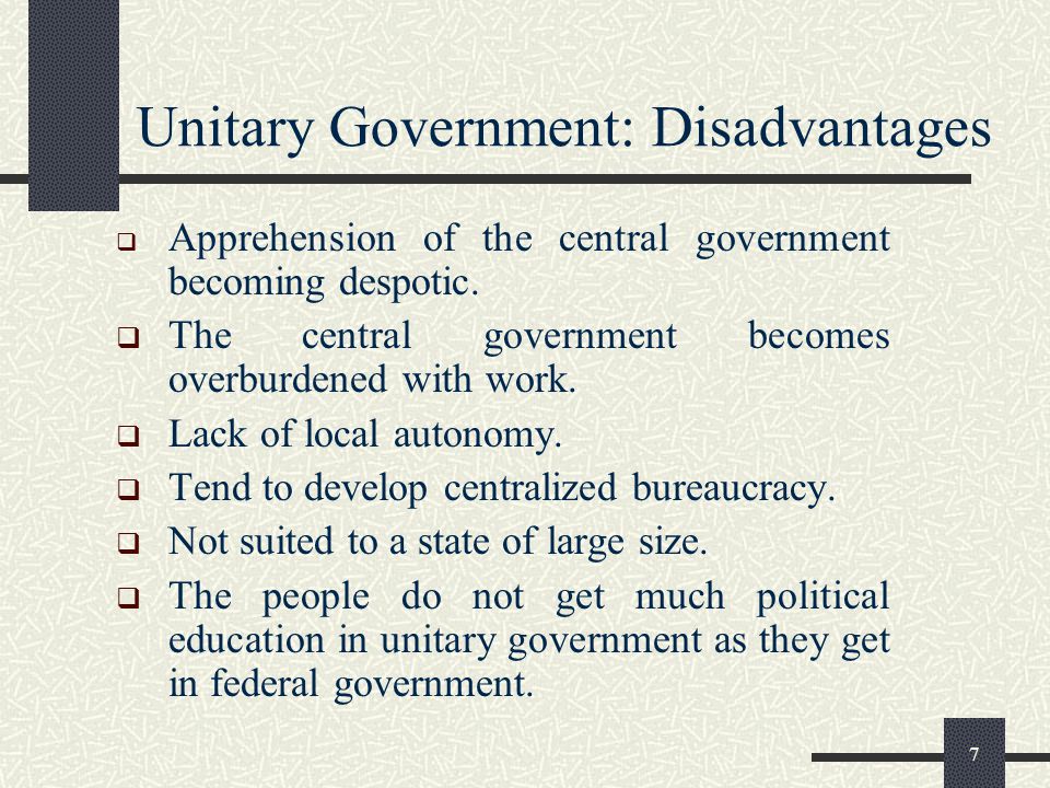 advantages and disadvantages of unitary government